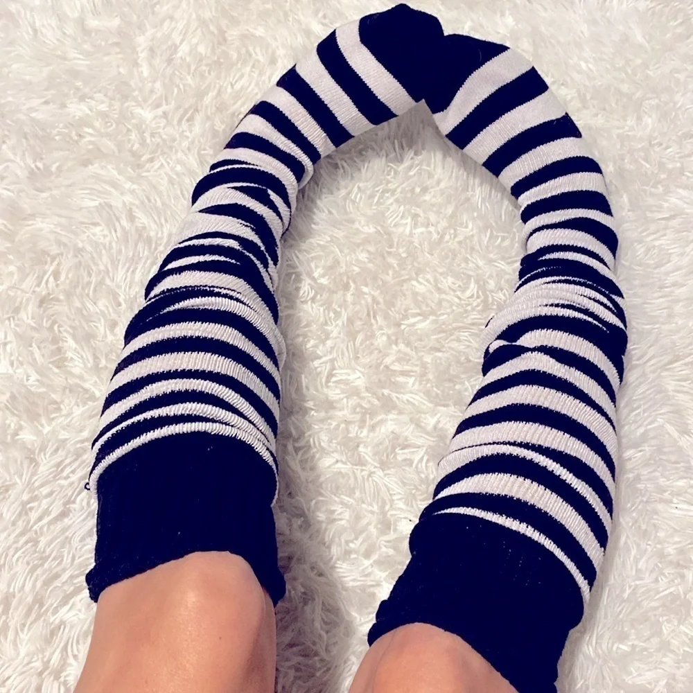 Thigh high thick sweater knit striped socks